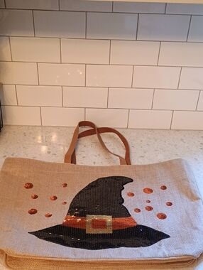 Mudpie Which Hat Dazzle Sequin Burlap Tote Bag